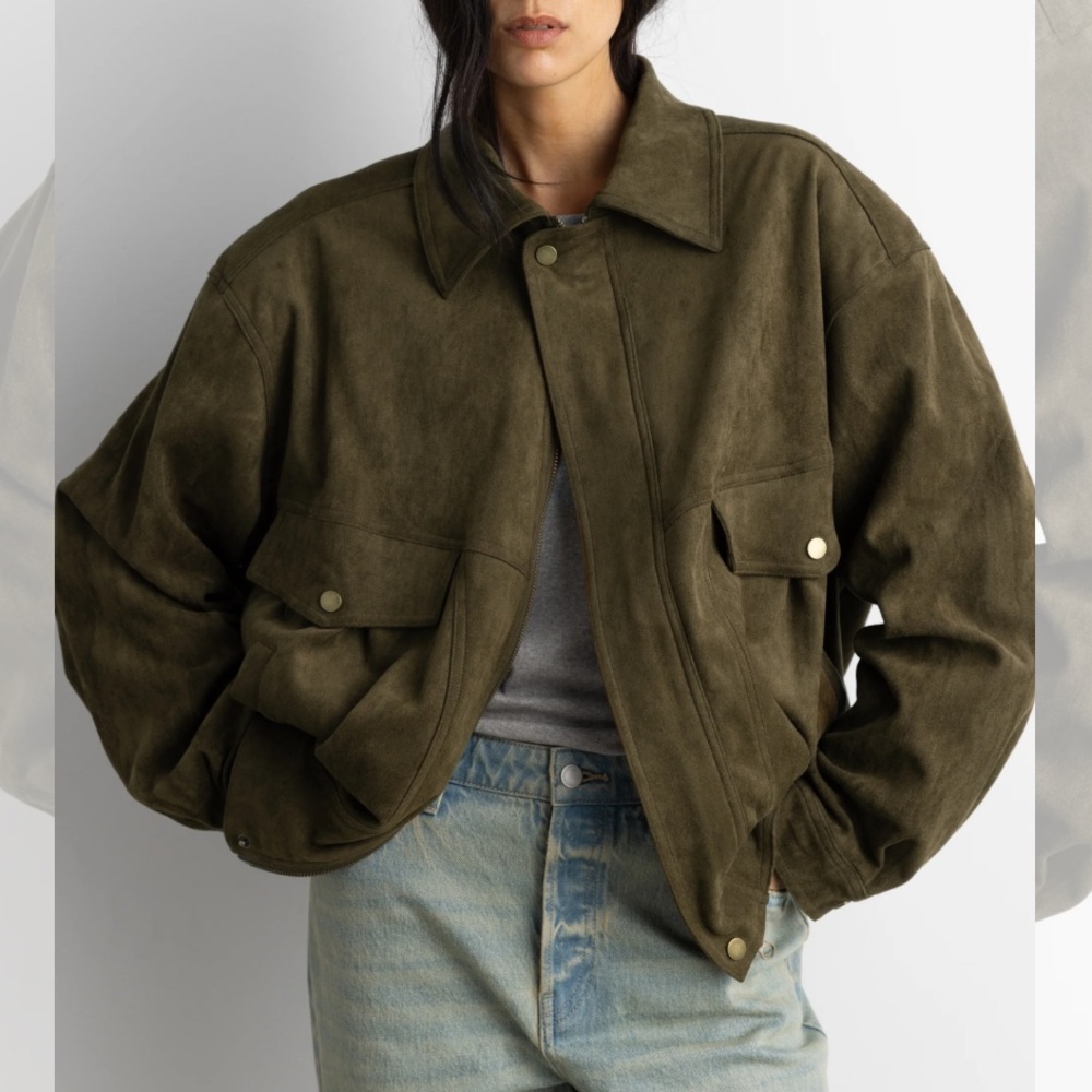 OAK + FORT Vegan Suede Bomber Jacket